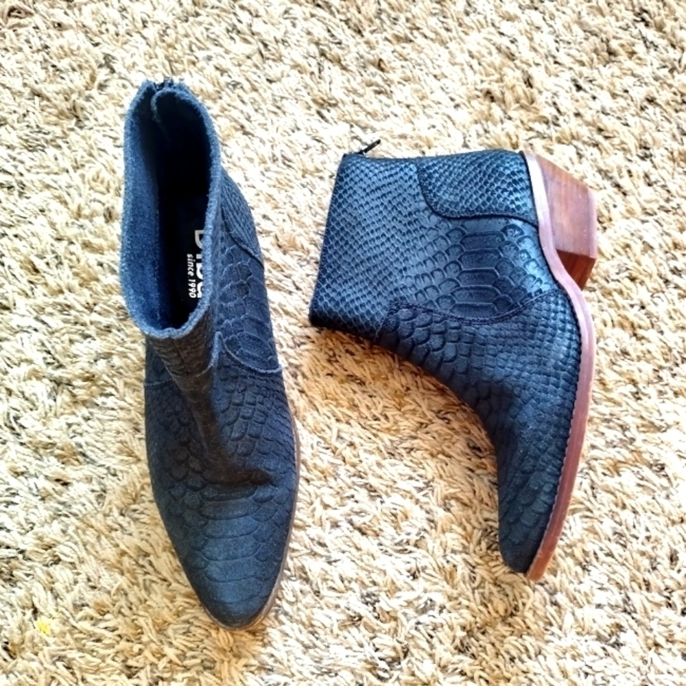 Diba Zora Leather Ankle Boot Reptile Snake Print Back Zipper black sz 6
